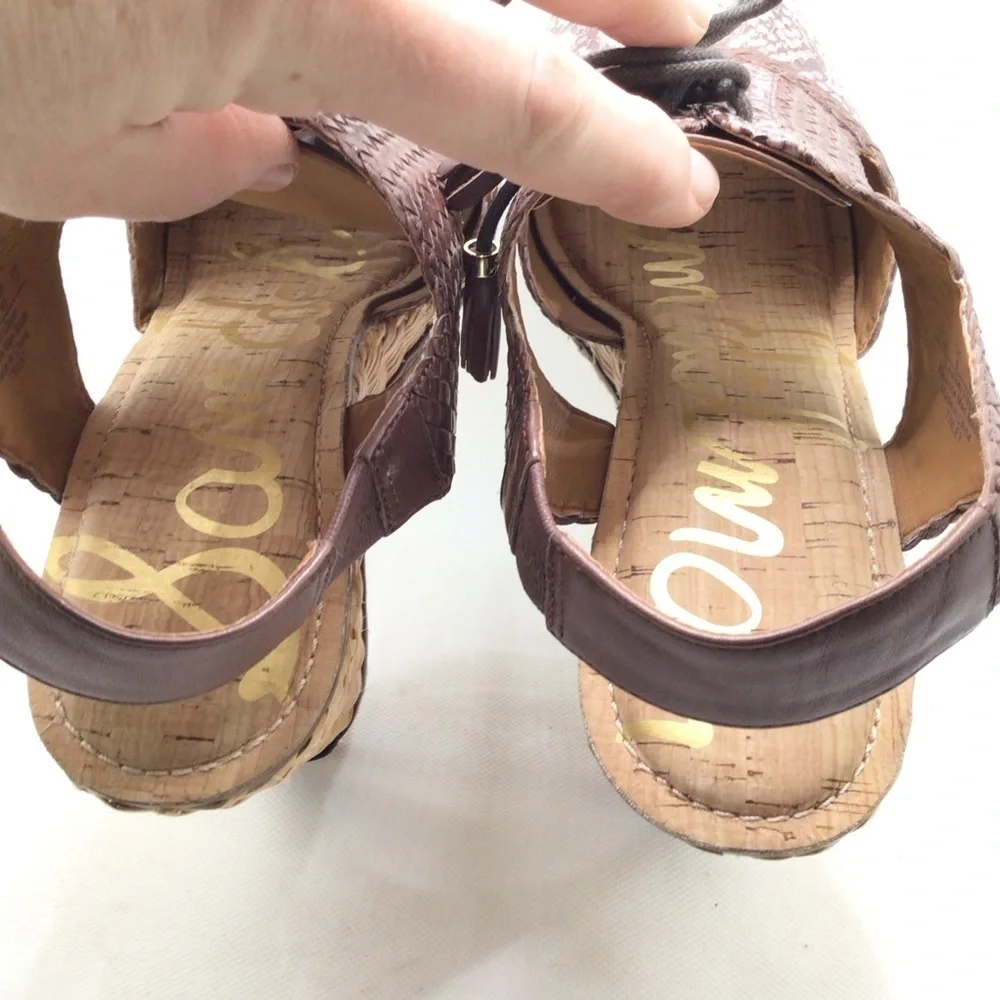Sam Edelman Tinely Brown Snake Print Lace Up Platform Wedge Sandal Size 10M